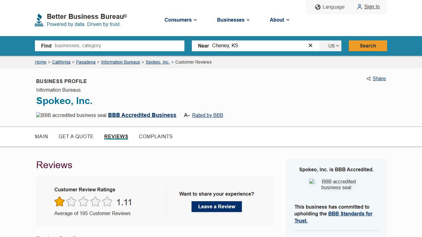 Spokeo, Inc. BBB Reviews Better Business Bureau